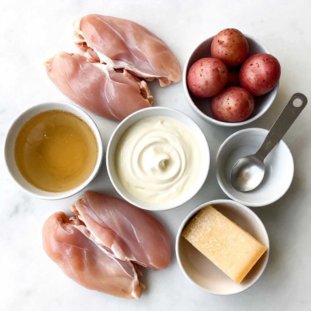 Ingredients for Easy Crockpot Garlic Parmesan Chicken and Potatoes