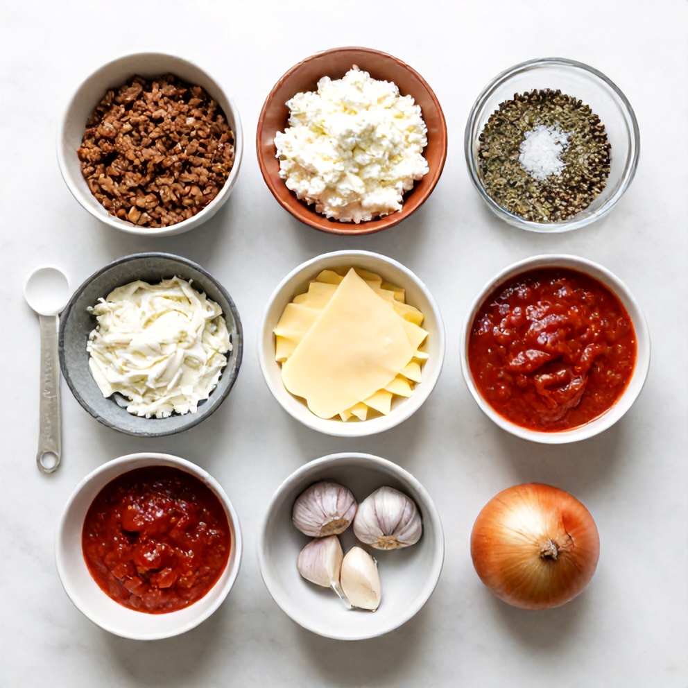 Raw ingredients for easy crockpot lasagna