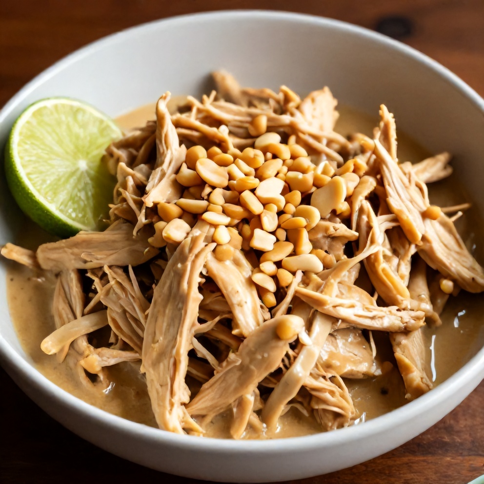 Plated Crockpot Thai Peanut Chicken