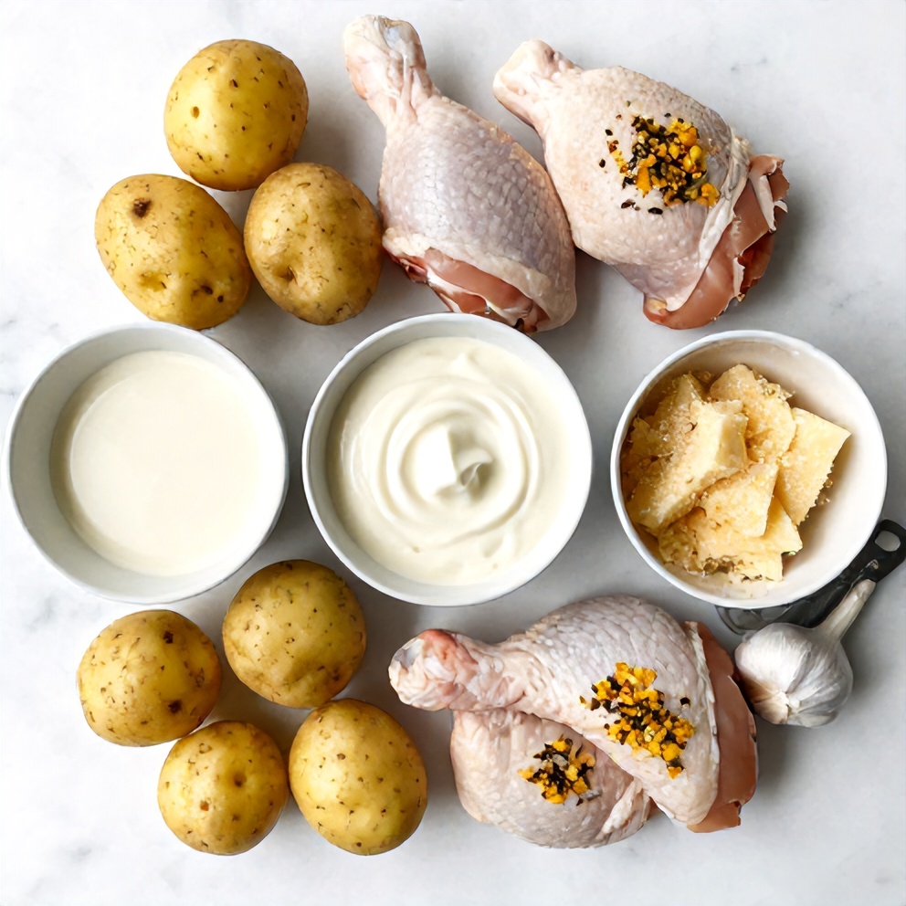 Raw ingredients for Garlic Parmesan Chicken and Potatoes