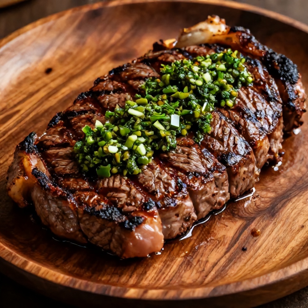 Plated steak with Easy Chimichurri Sauce