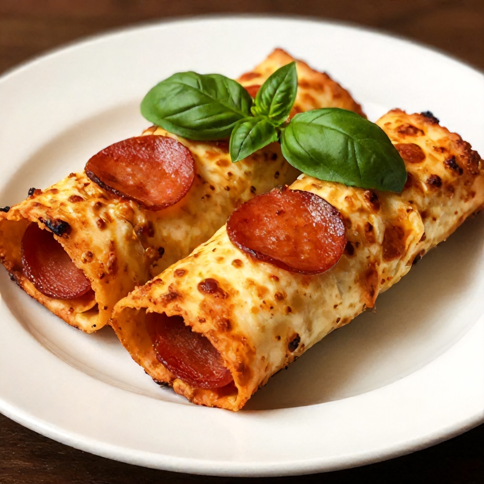Plated serving of High Protein Pepperoni Pizza Rolls on a white plate