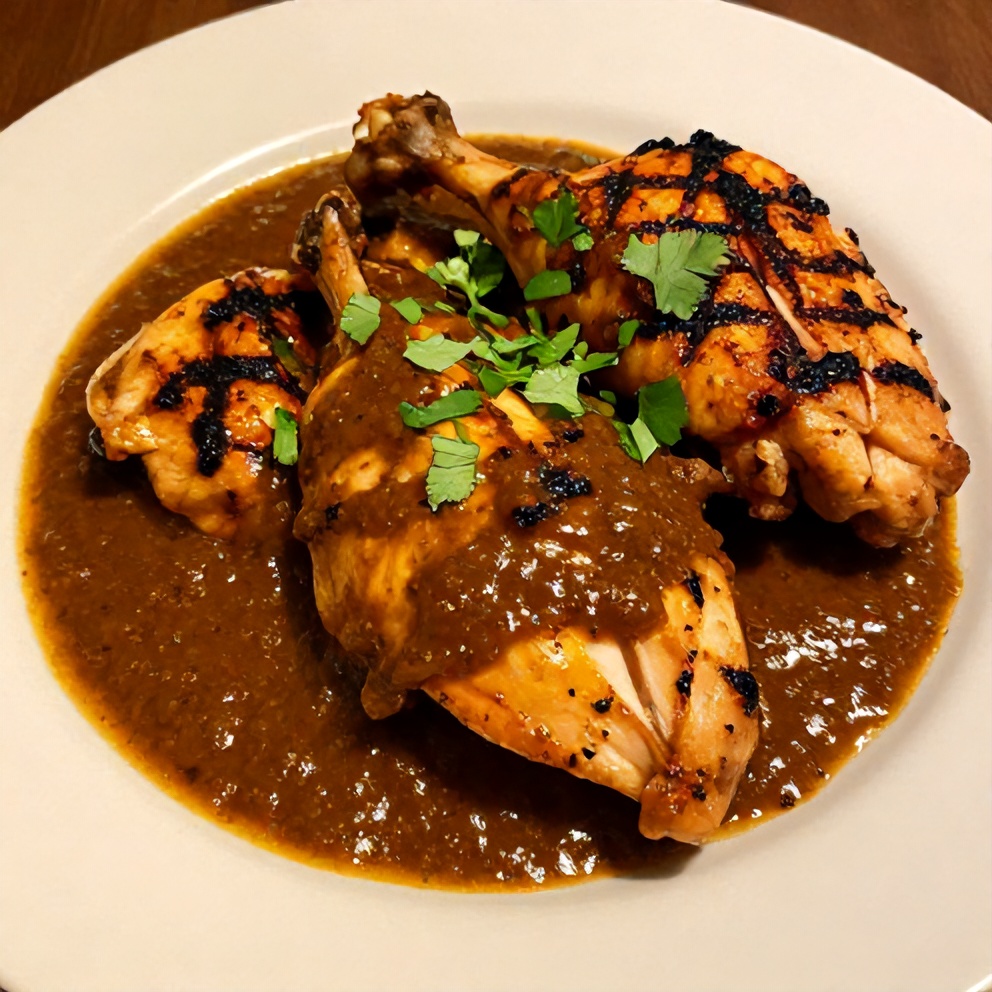 Grilled chicken with chermoula sauce on a plate