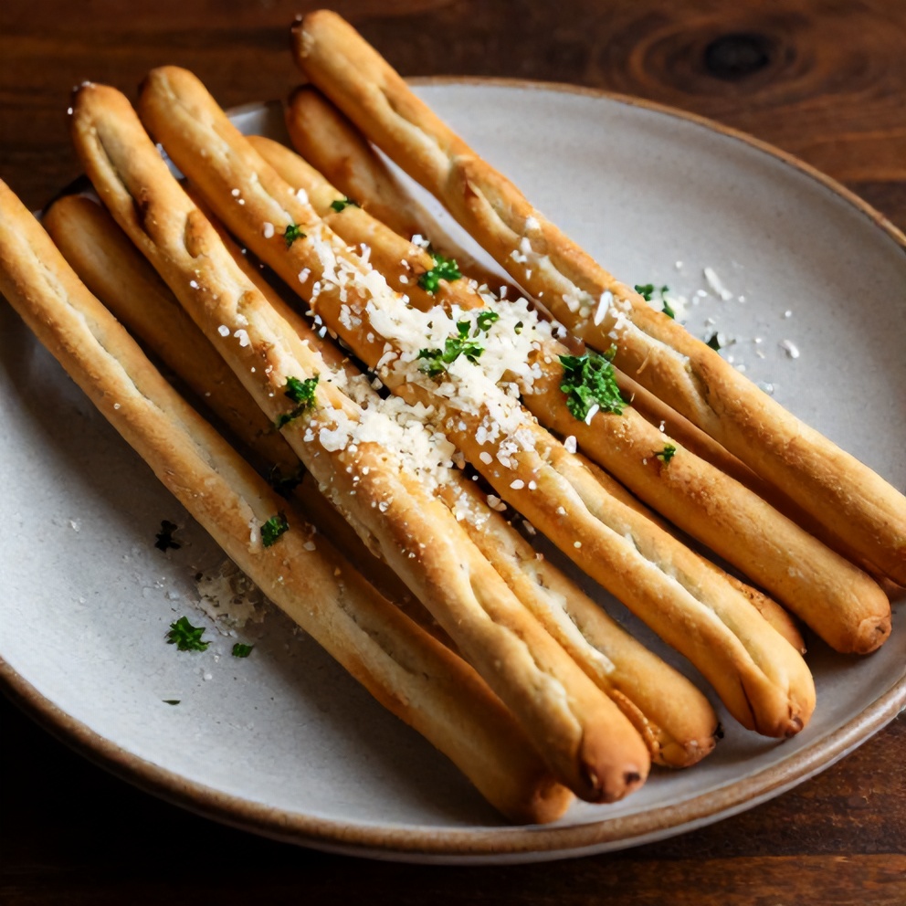 Plated homemade Olive Garden breadsticks with garlic butter