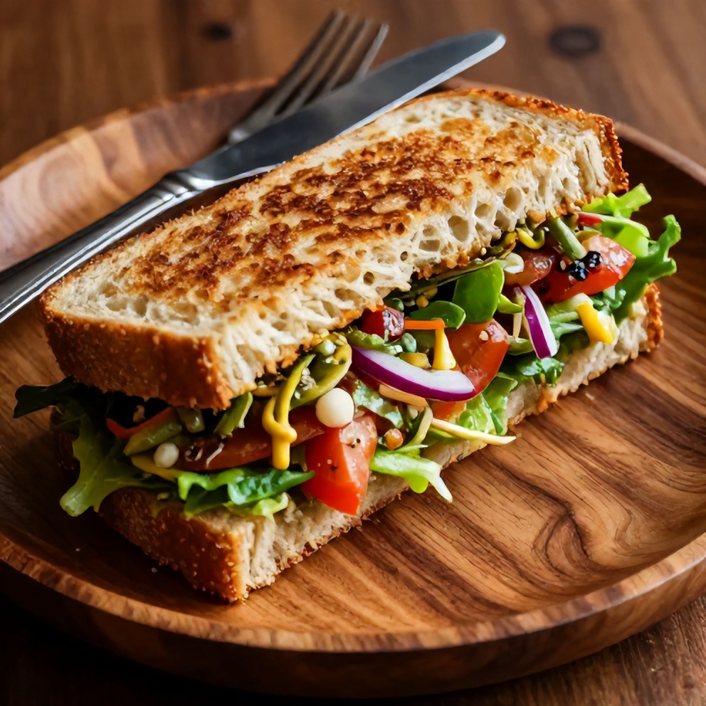 Close-up of Italian grinder salad sandwich with a fork