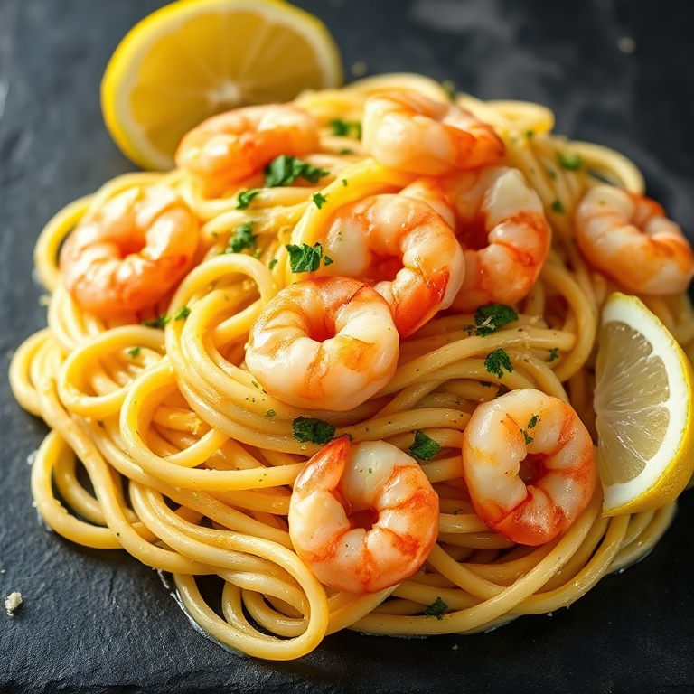 easy lemon garlic shrimp pasta
