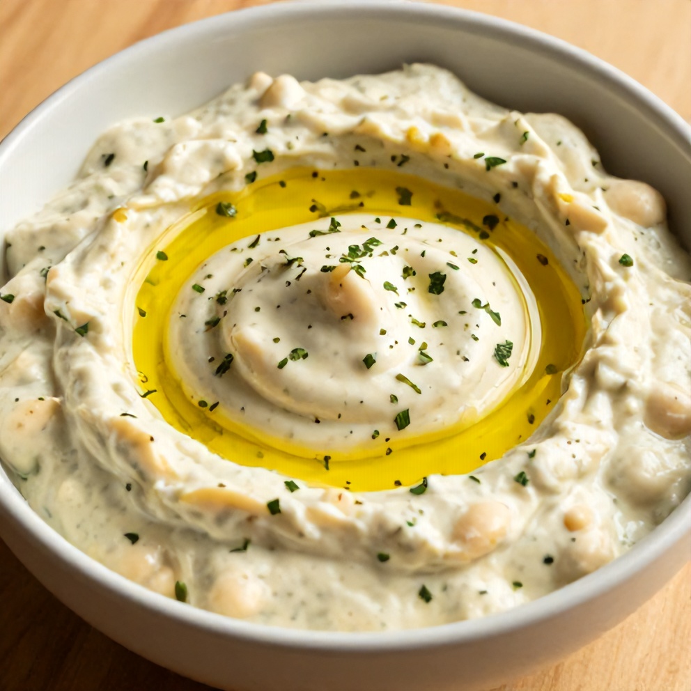 Lemon Herb White Bean Dip served in a bowl with pita chips