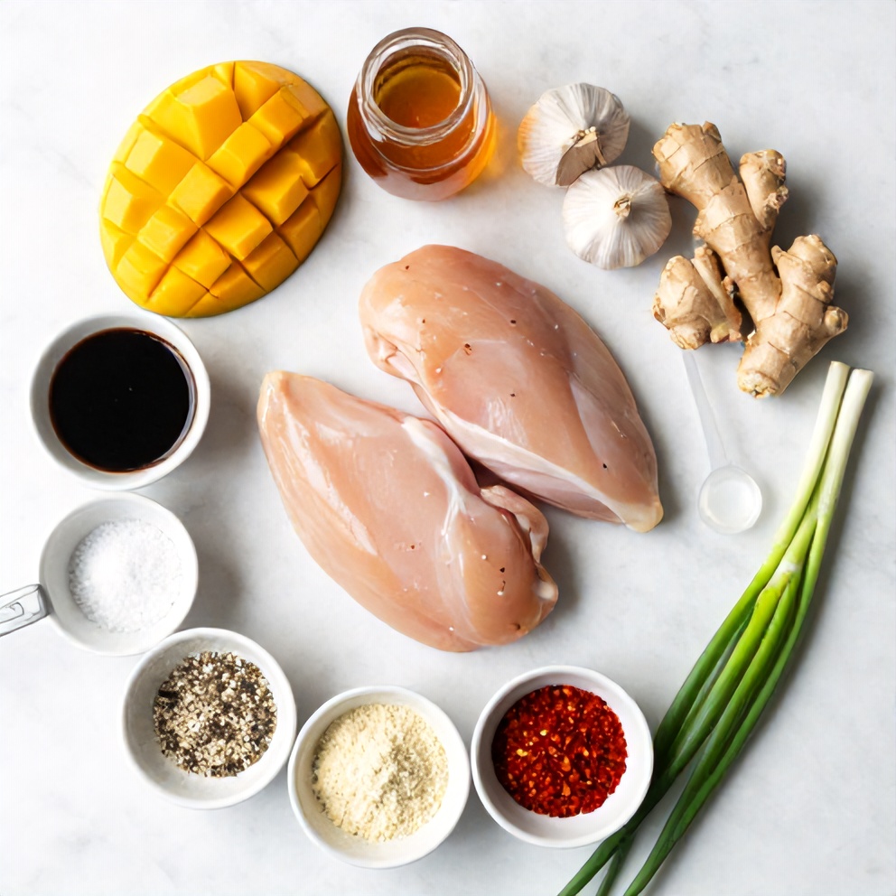 Raw ingredients for Mango Glazed Chicken