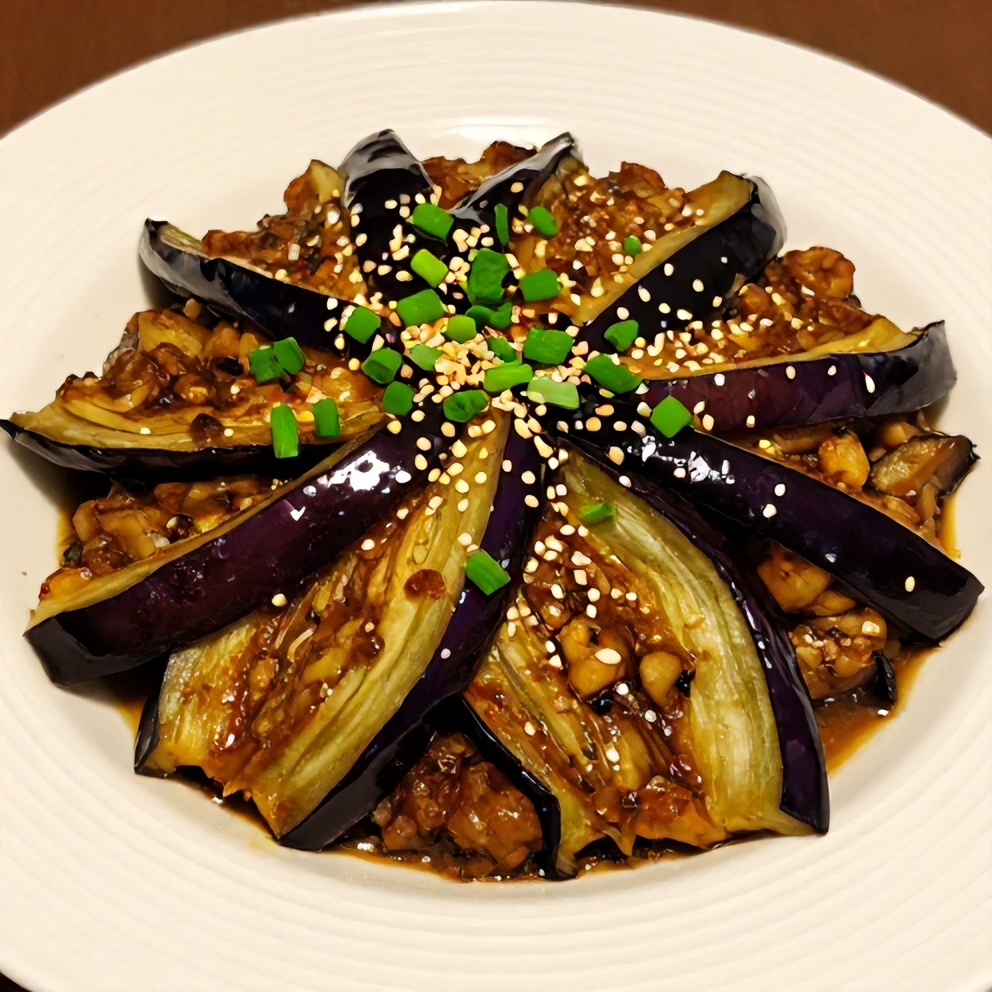 Miso Glazed Eggplant plated with garnish