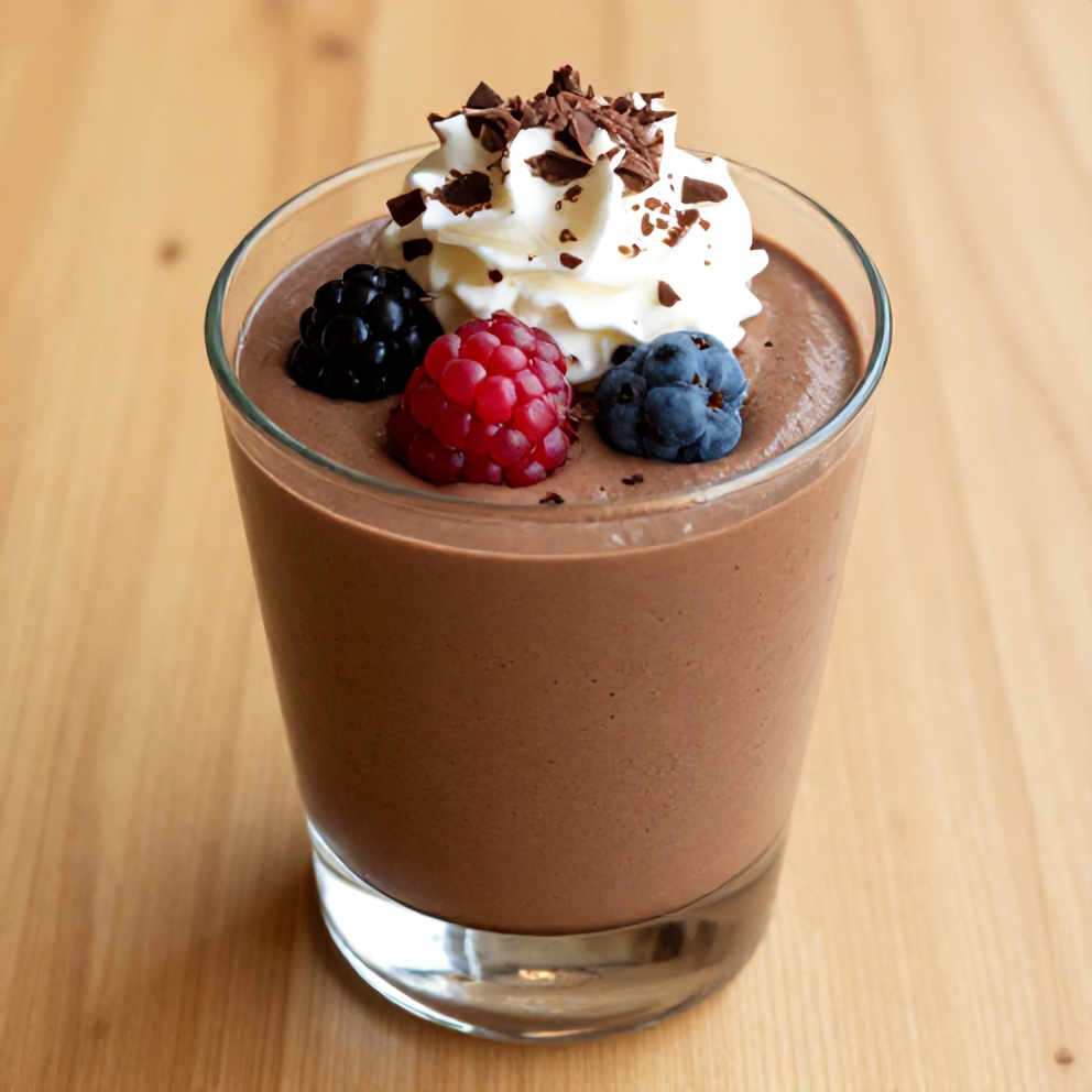 Chocolate mousse dessert with berries in a glass