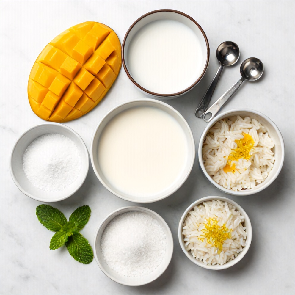 Raw Ingredients for Mango Coconut Rice Pudding