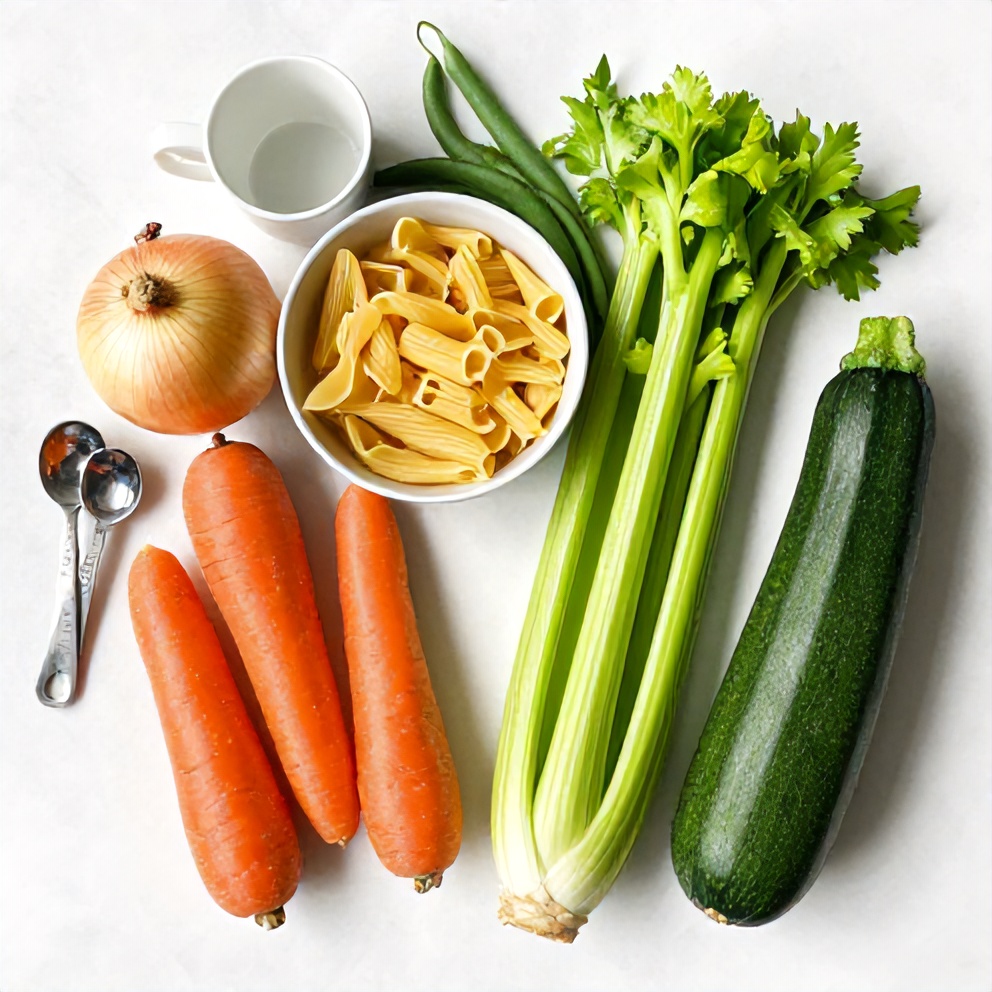 Raw vegetables for Olive Garden vegetable soup flat lay