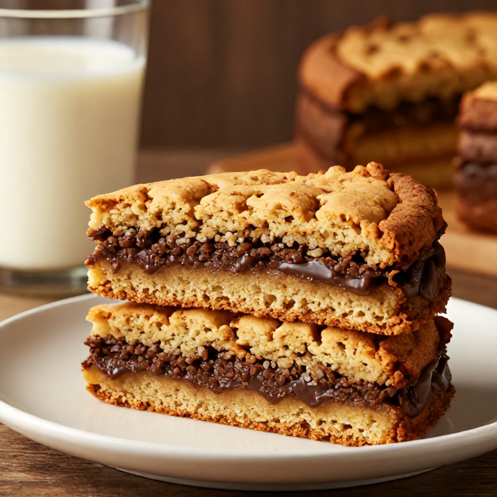 Sliced s'mores cookie cake on a plate with a glass of milk