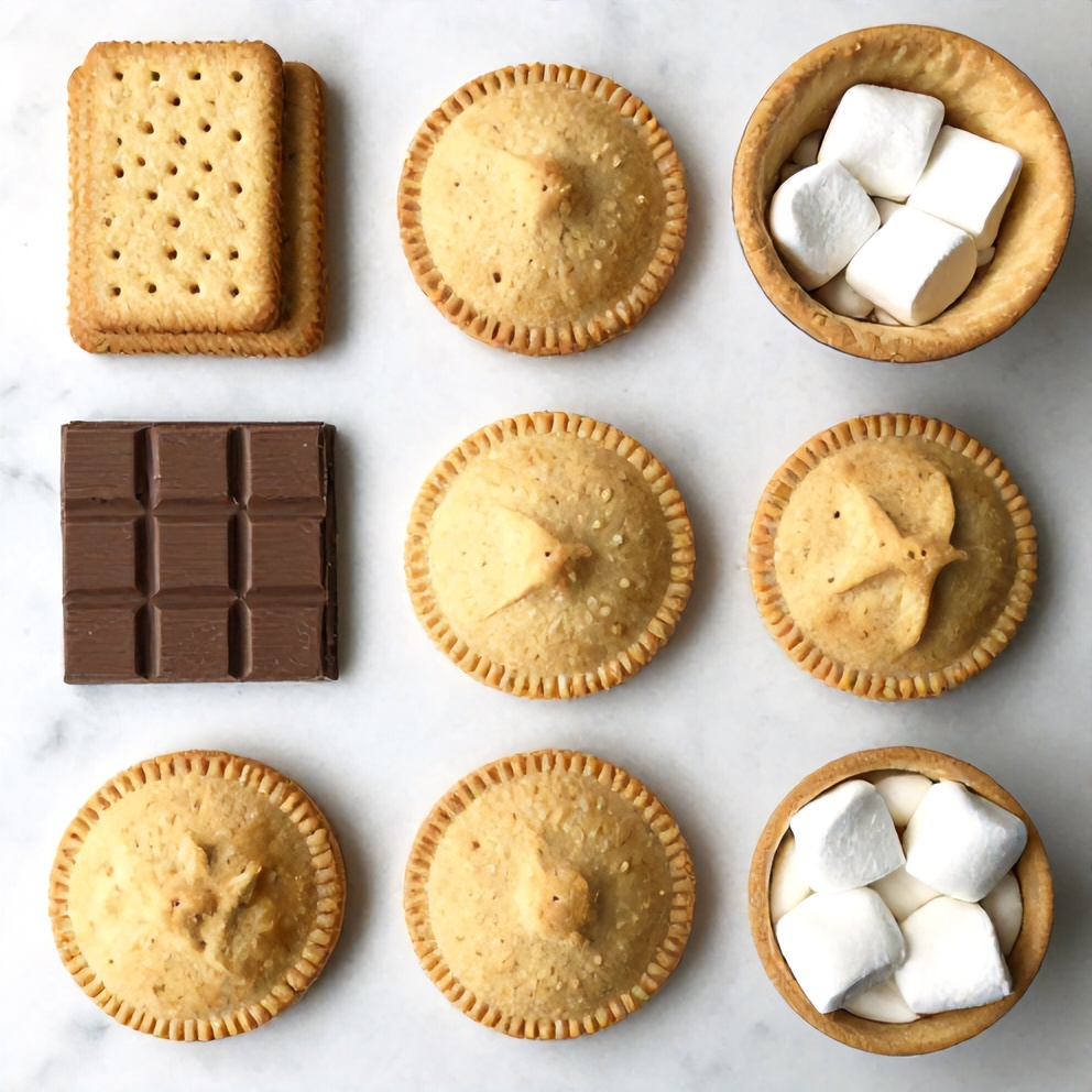Graham crackers, chocolate bars, marshmallows, pie crust, and other ingredients for S'mores Hand Pies