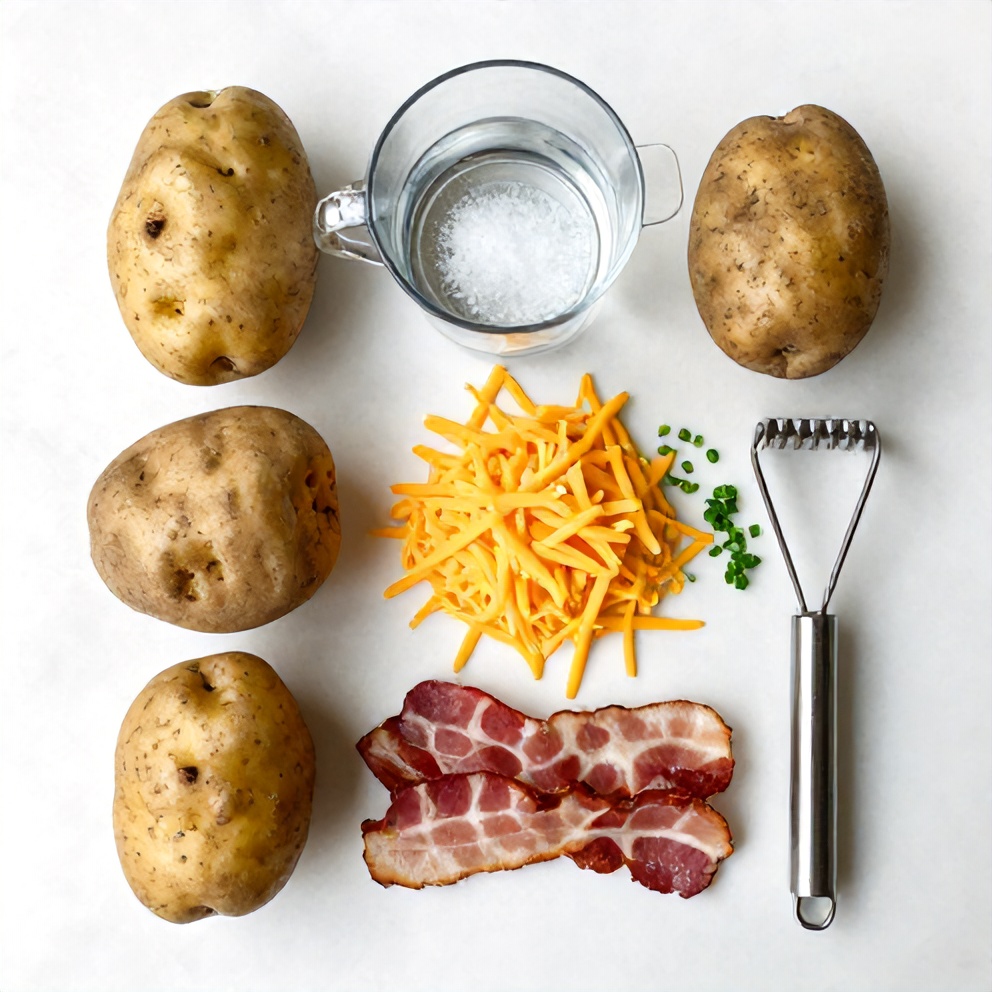 Raw ingredients for loaded baked potatoes