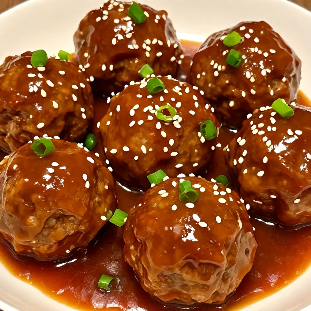 Plated Slow Cooker Sweet and Sour Meatballs