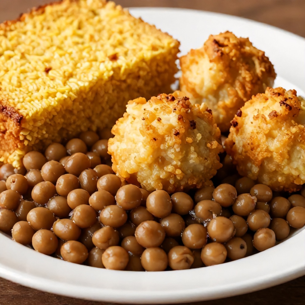 Plate of Easy Southern Peas and Dumplings with a side of cornbread