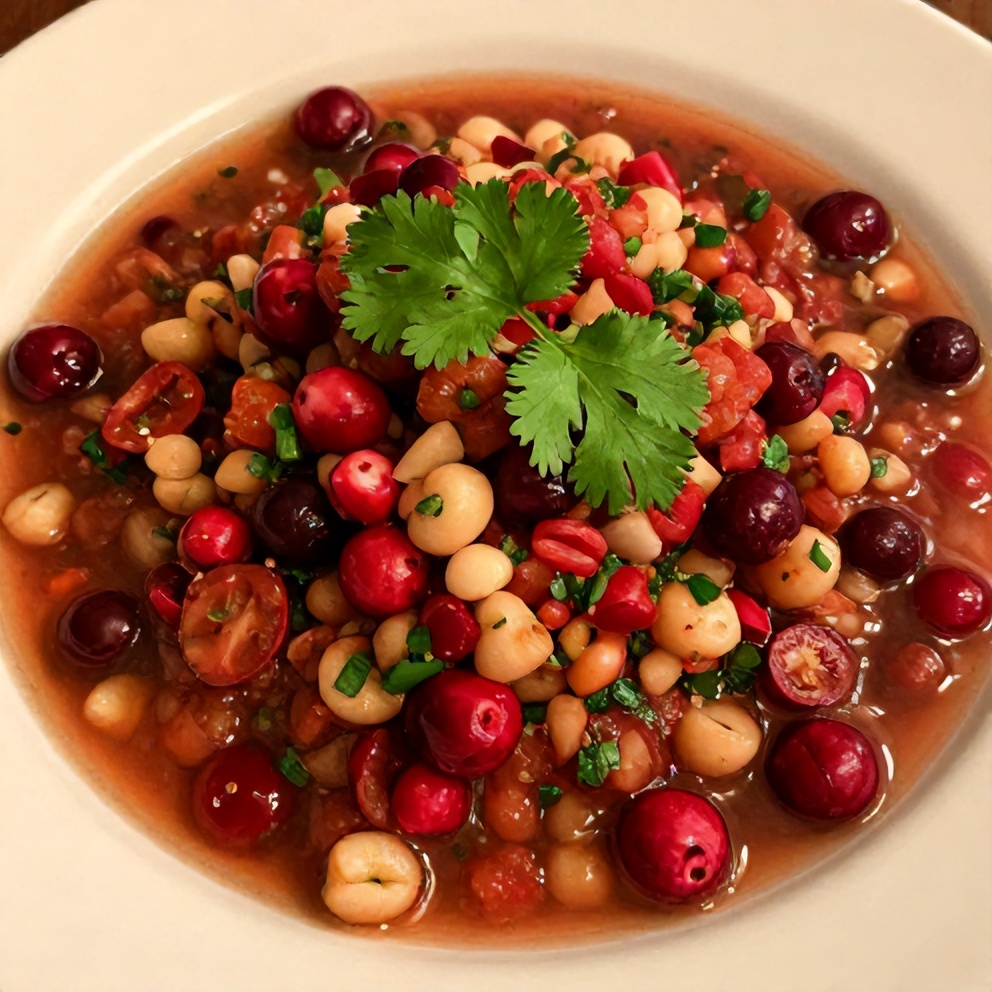 Spicy Cranberry Salsa served in a bowl with tortilla chips