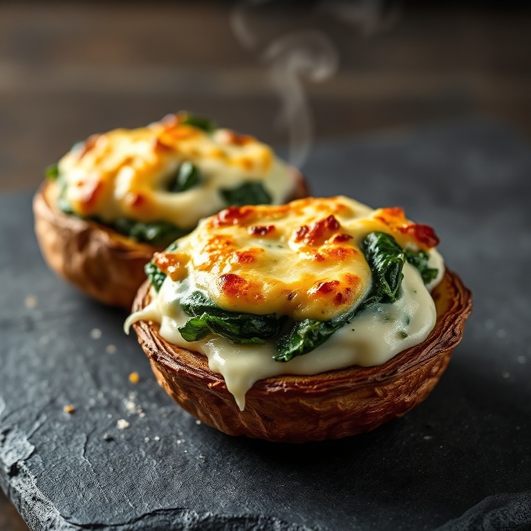 easy spinach and cheese stuffed portobello mushrooms