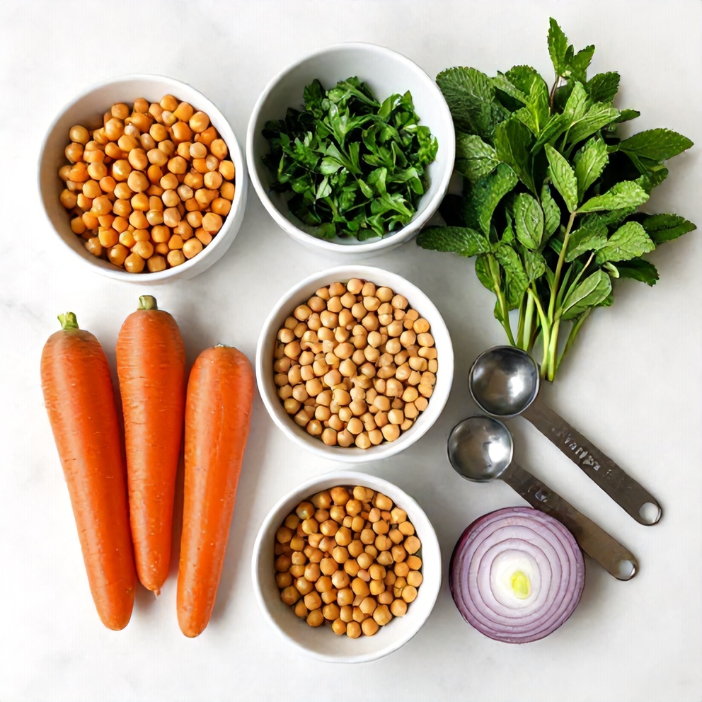 Raw ingredients for Easy Spring Carrot and Chickpea Salad