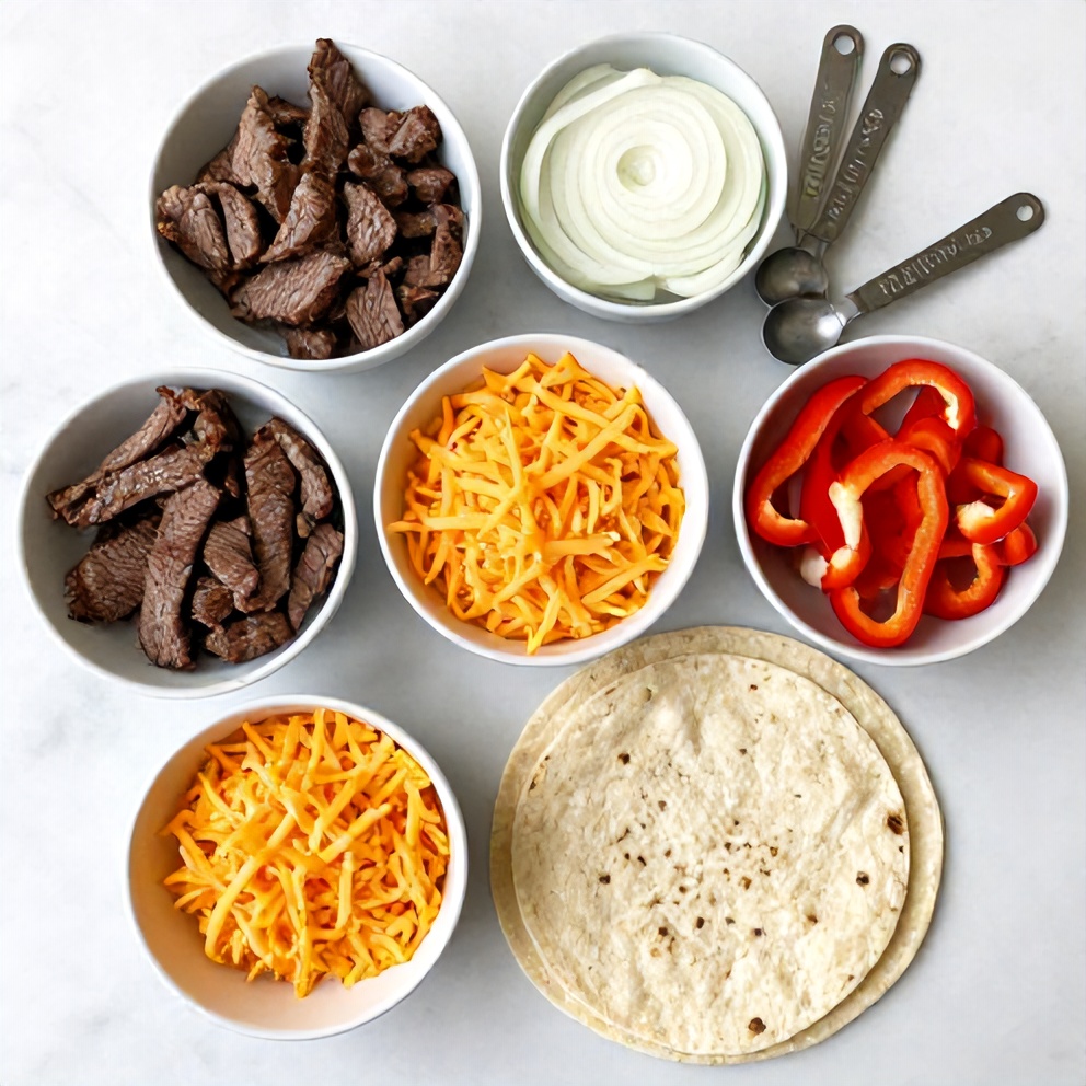 Raw ingredients for Steak Cheese Quesadillas
