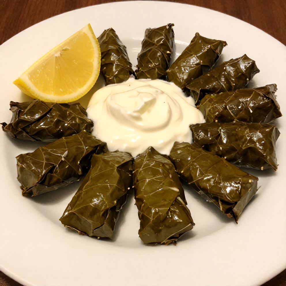 Plated Stuffed Grape Leaves with Lemon