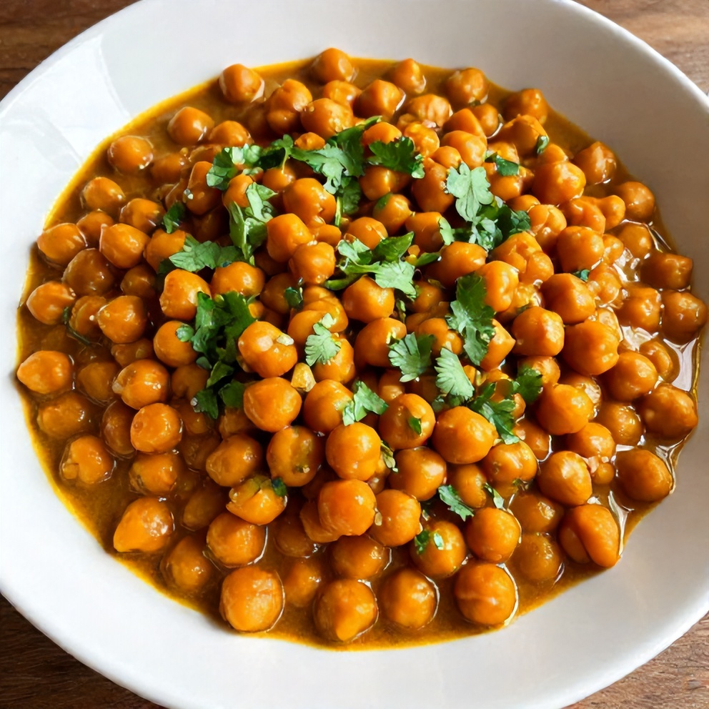 Easy Sweet Potato Chickpea Curry plated with garnish
