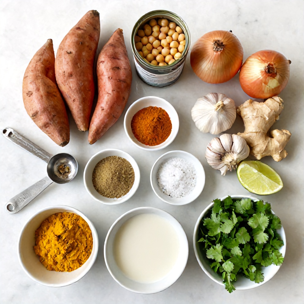 Ingredients for Easy Sweet Potato Chickpea Curry