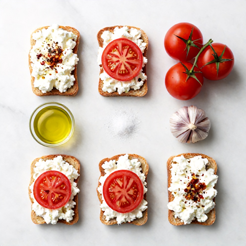 Raw ingredients for Tomato Cottage Cheese Toast