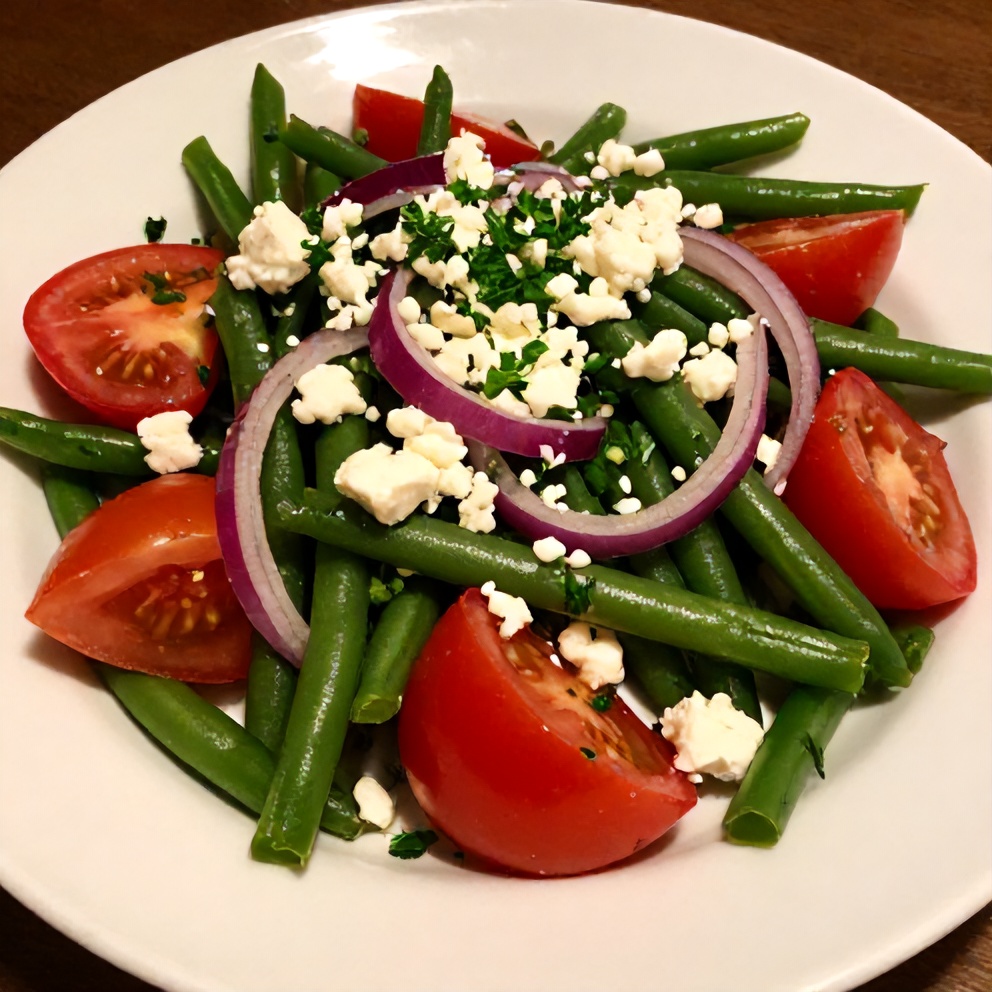 Plated Fresh Green Bean and Tomato Salad