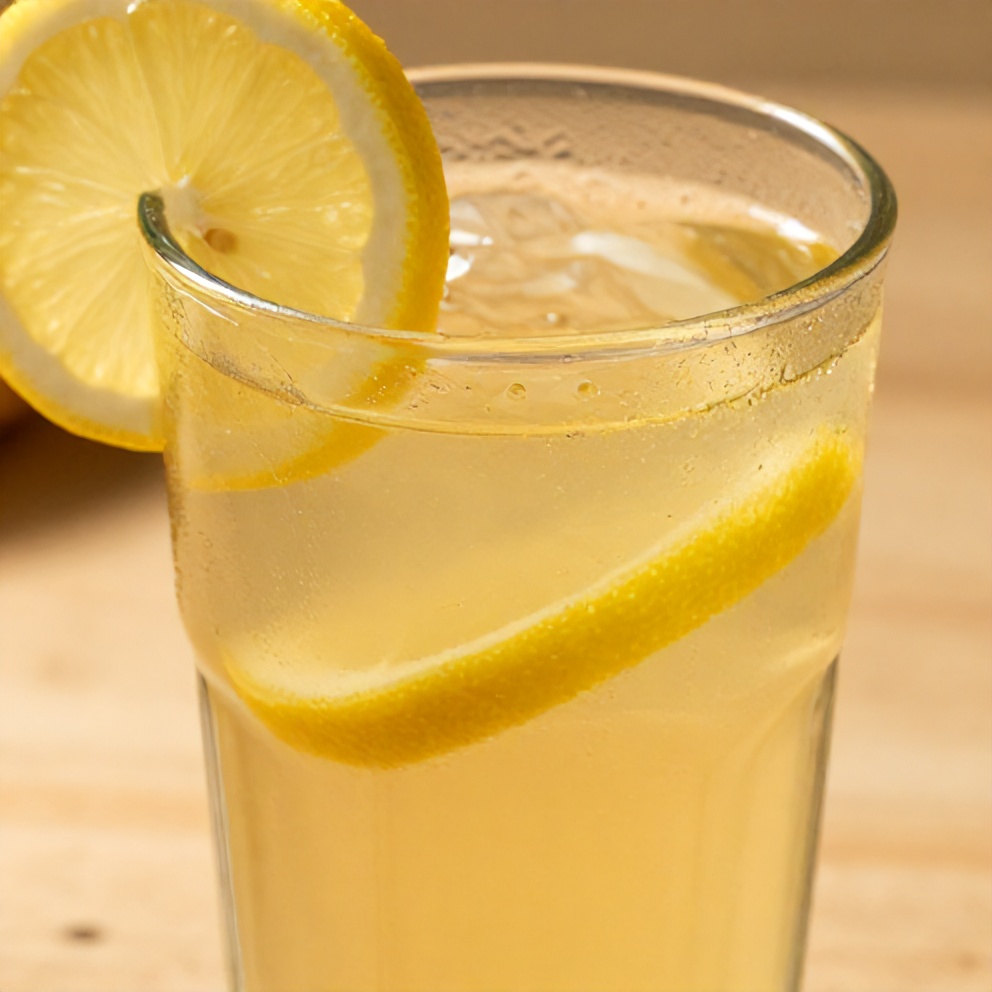 Guava white tea lemonade garnished with lemon slice