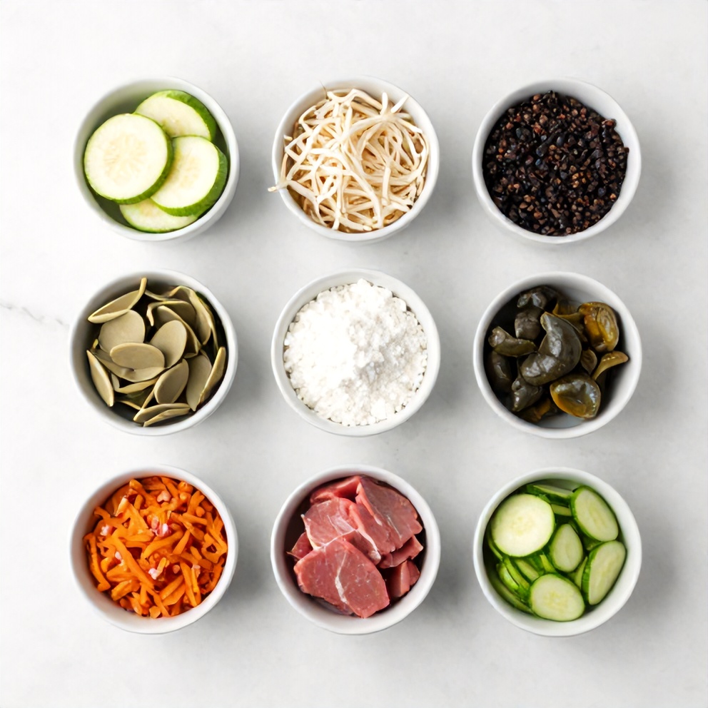 Raw ingredients for Irish Vegetarian Stew on a wooden surface