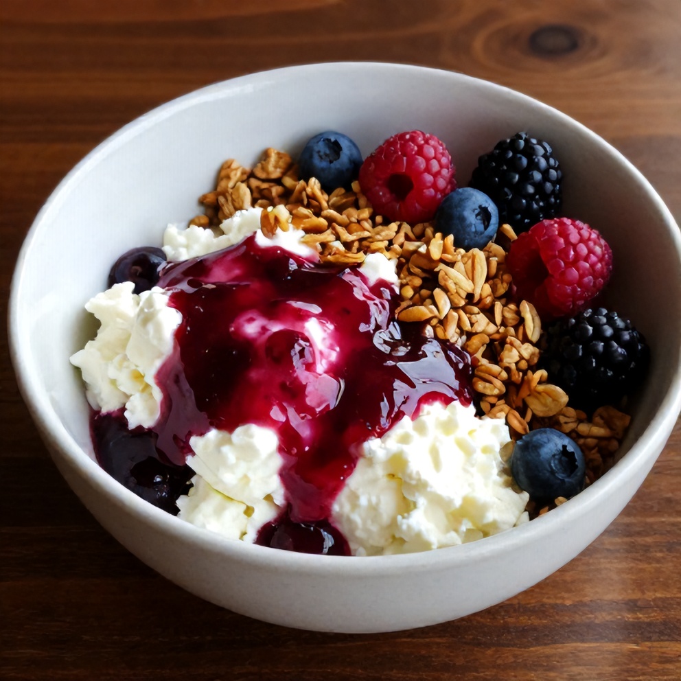 Finished High Protein Berry Cottage Cheese Bowl