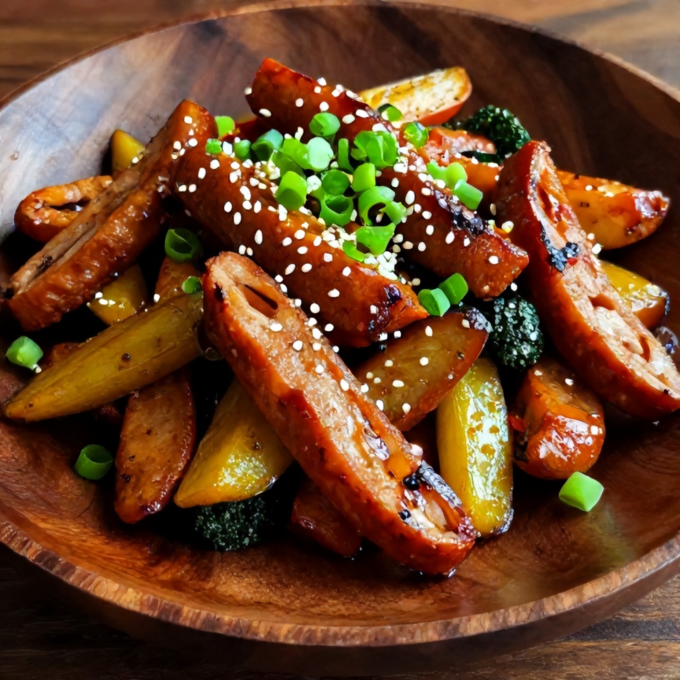 Honey Garlic Kielbasa and Veggies Dinner Plated