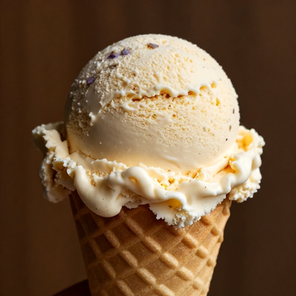 Scoop of Honey Lavender Ice Cream on a Cone