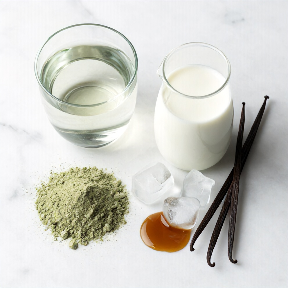 Ingredients for Iced Blue Tea Latte with Vanilla Cold Foam