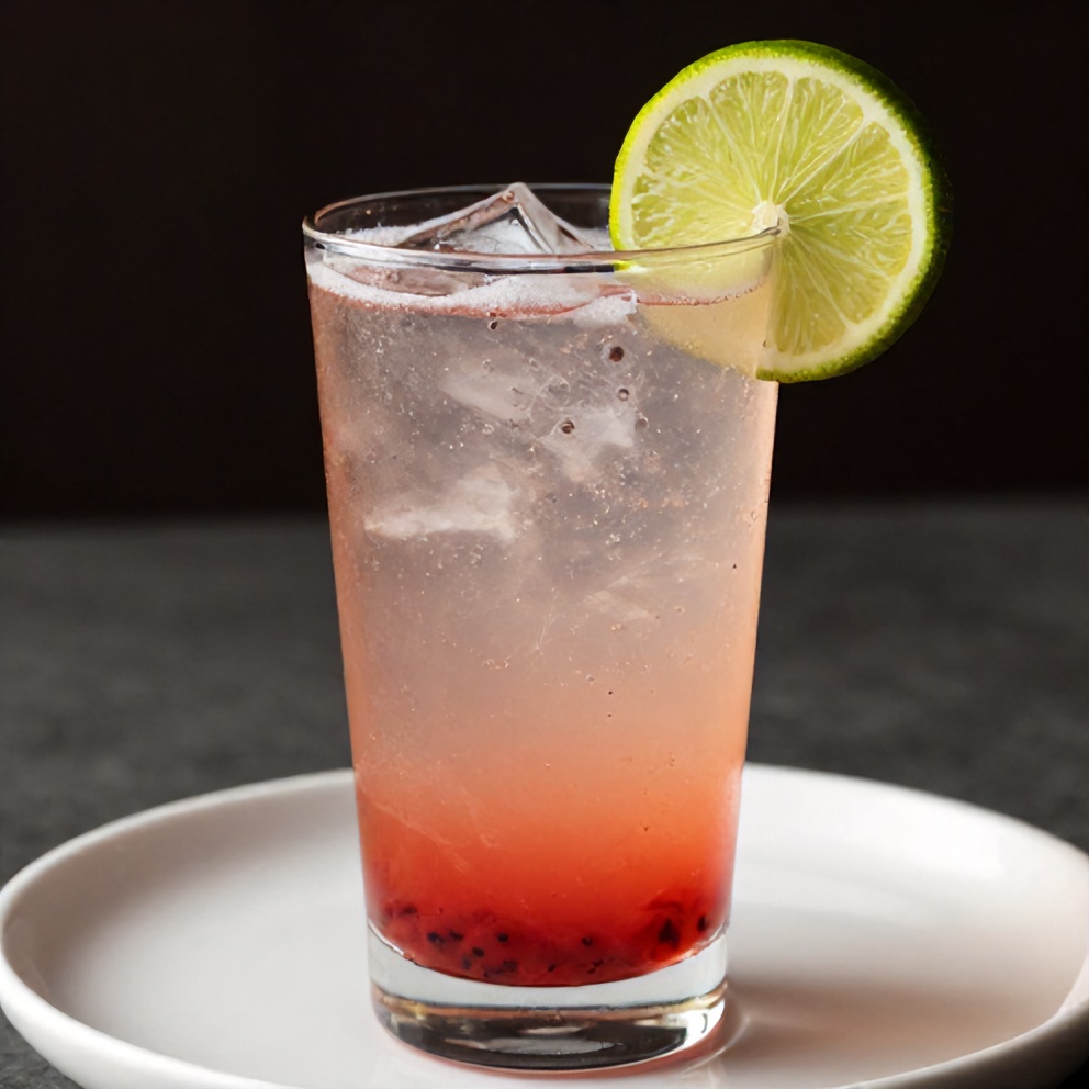 Glass of Keto Hibiscus Lime Sparkling Water with lime garnish
