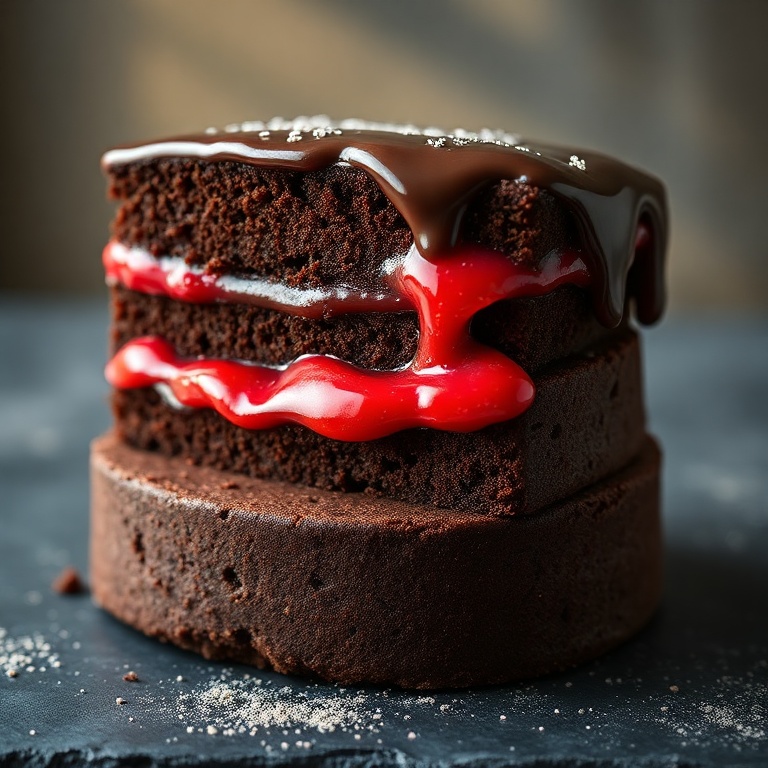 moist chocolate cake with fresh strawberry filling