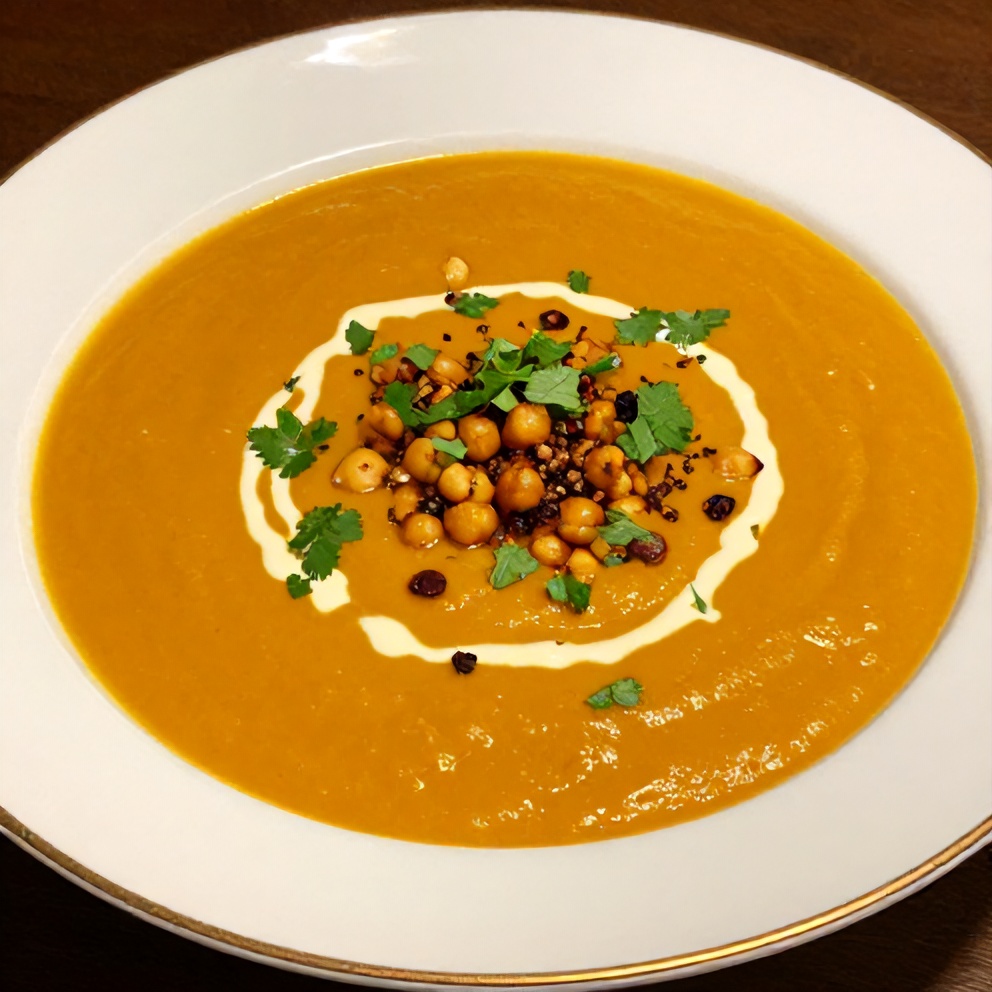 Creamy Moroccan Sweet Potato Soup with Chickpeas