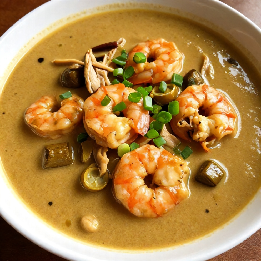 Plated Nigerian Okra Soup with Shrimp and Turkey