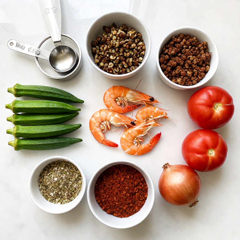 Raw ingredients for Nigerian Okra Soup