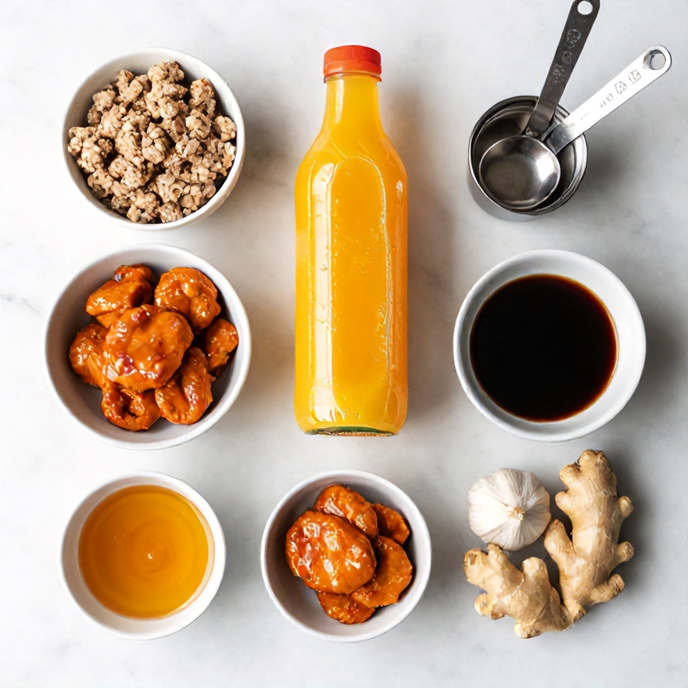 Raw ingredients for orange teriyaki turkey medallions