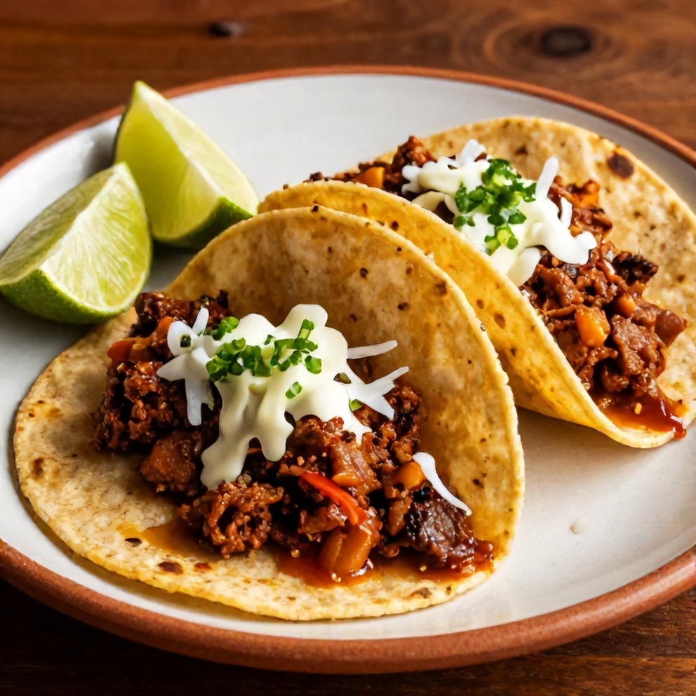 Plated Pot Birria Tacos on a rustic plate with a side of lime wedges
