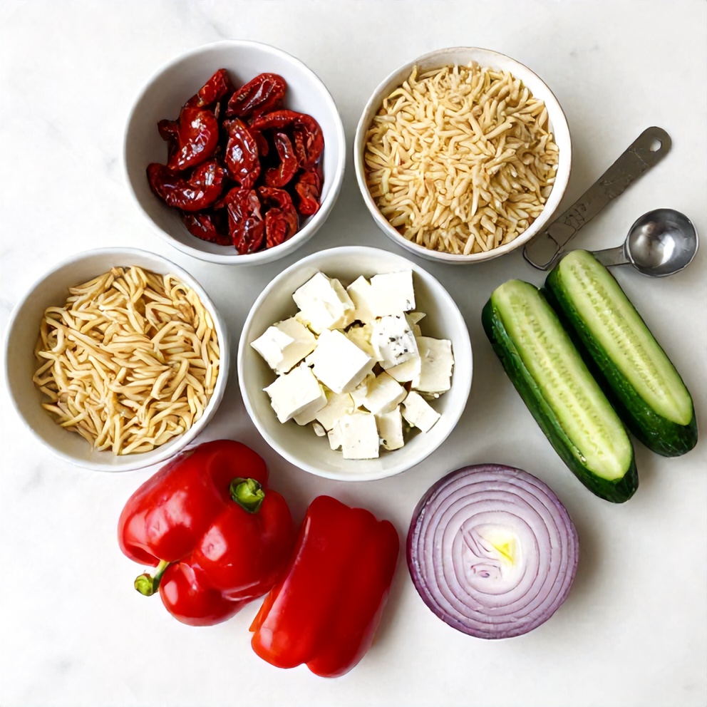 Raw ingredients for Orzo Salad