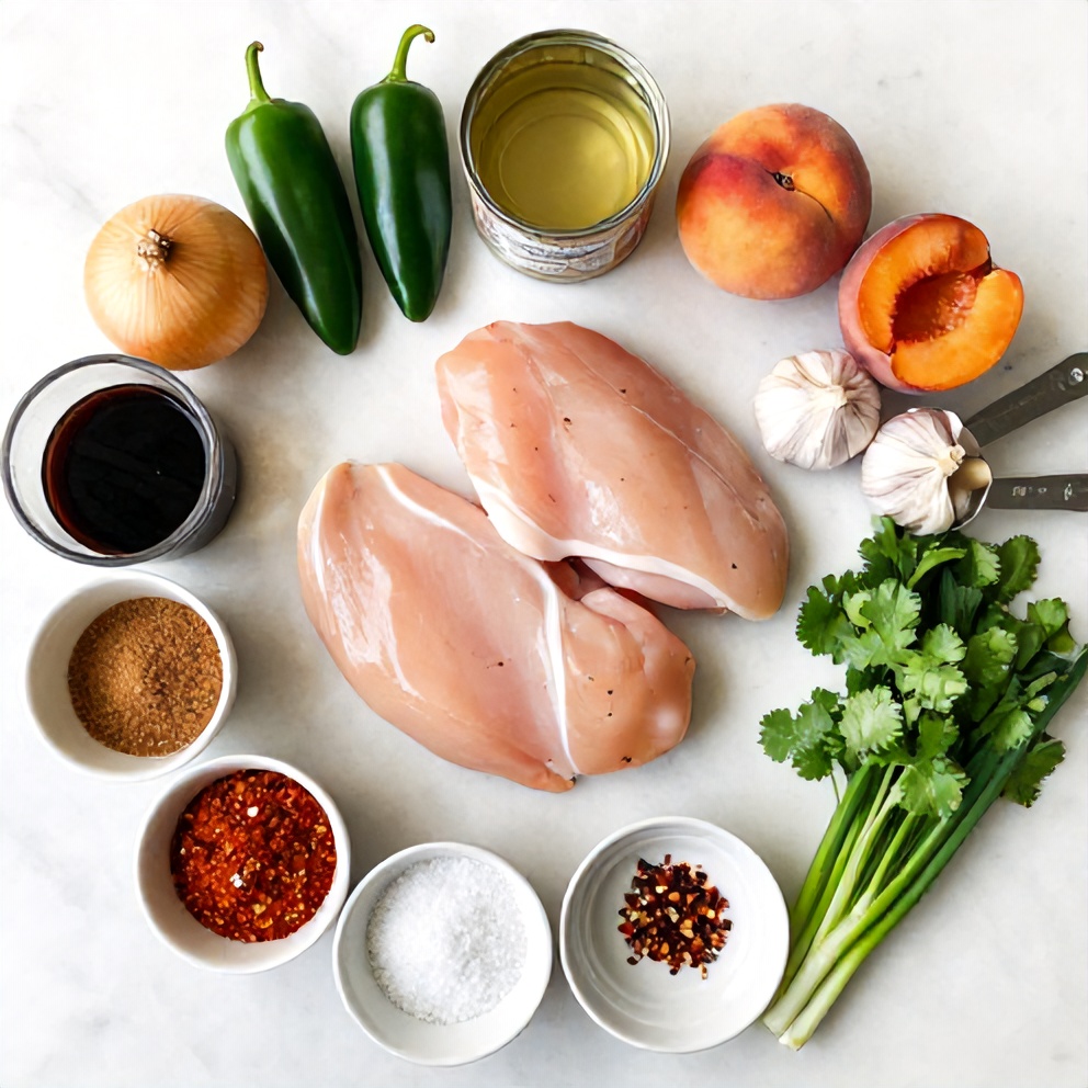 Raw ingredients for Spicy Jalapeño Peach Chicken
