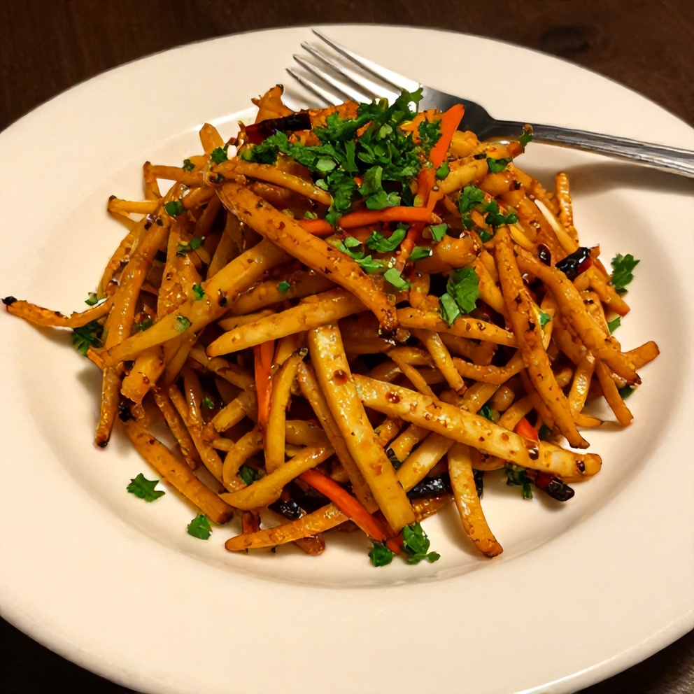 Plated serving of Sweet and Spicy Pickle Slaw on a white plate