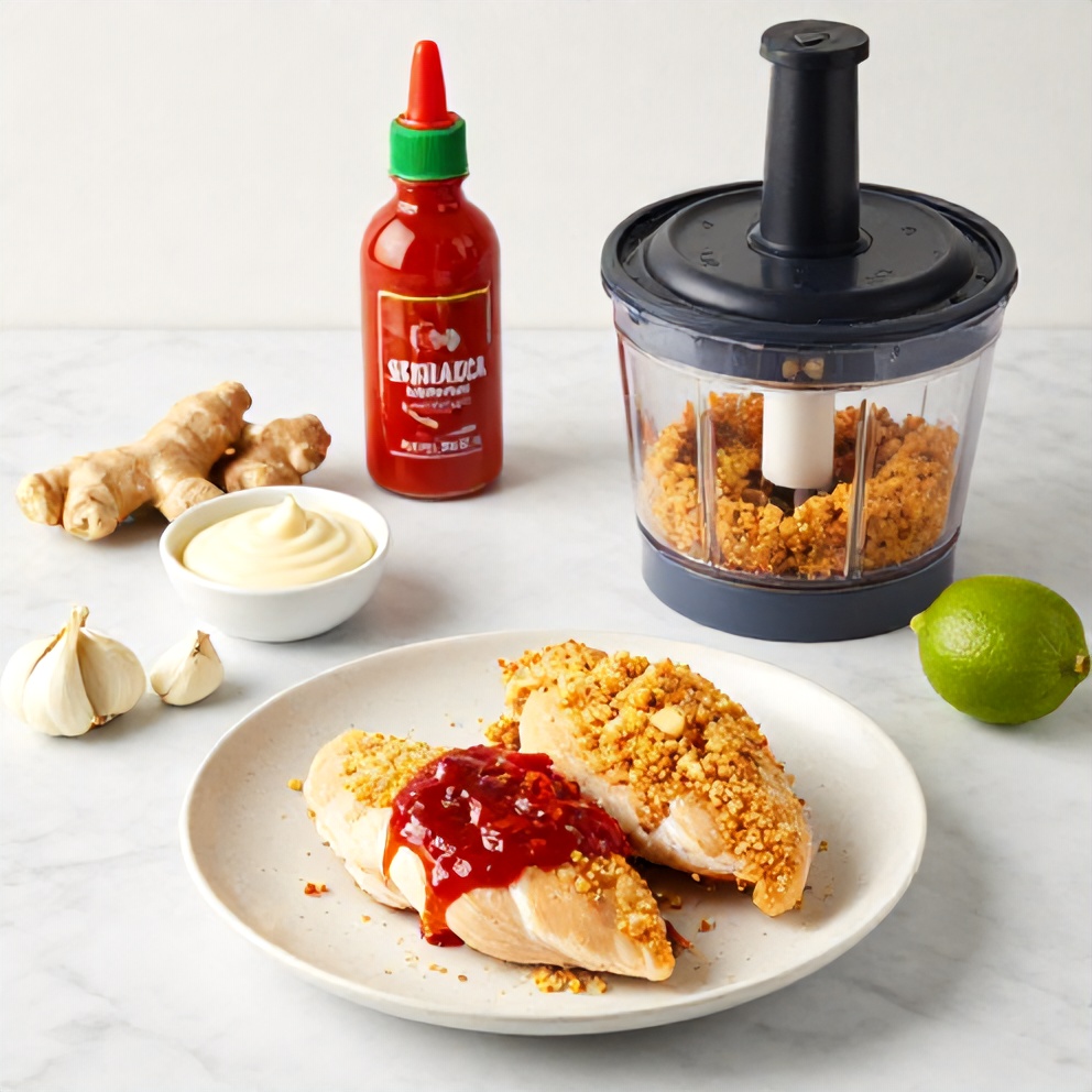 Thai Fried Chicken Sandwich ingredients on a marble counter