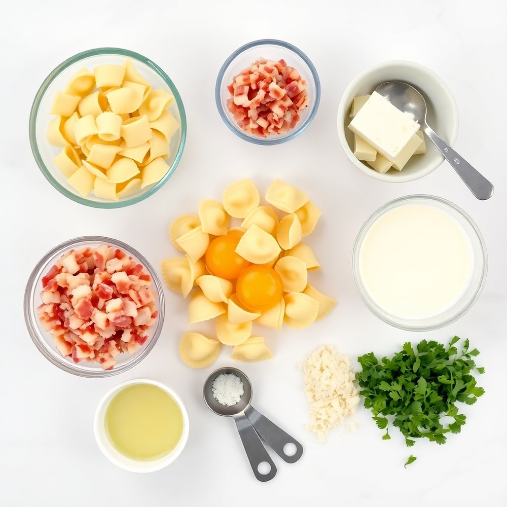 Raw ingredients for 30-minute tortellini carbonara