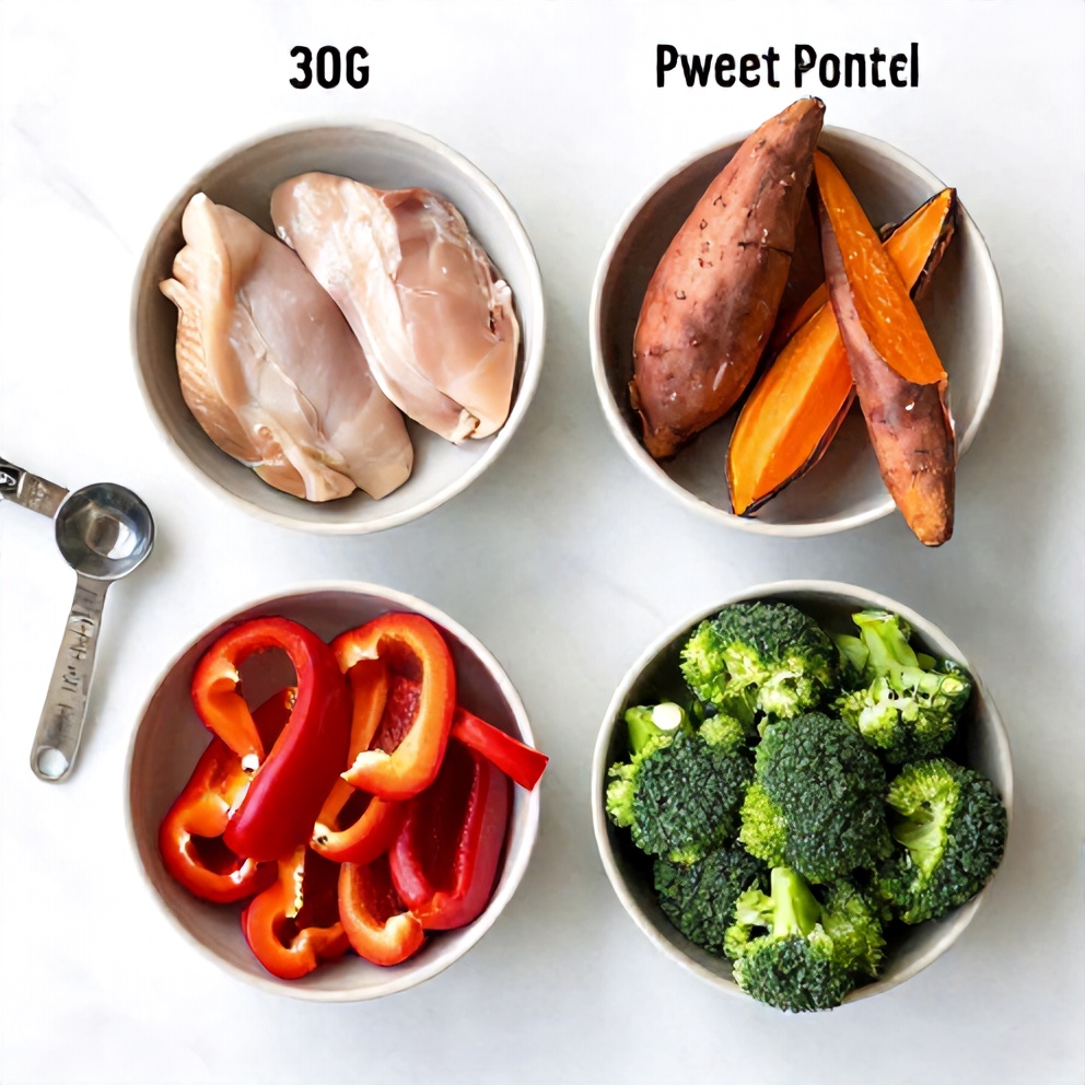 Raw ingredients for 30G+ protein meal prep ideas