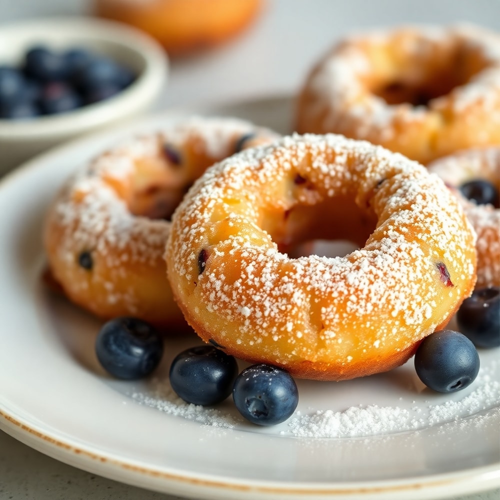 Plated serving of Air Fryer Blueberry Cottage Cheese Donut Holes